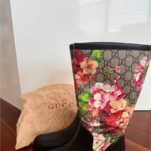 Gucci Black and Floral Patterned Boots